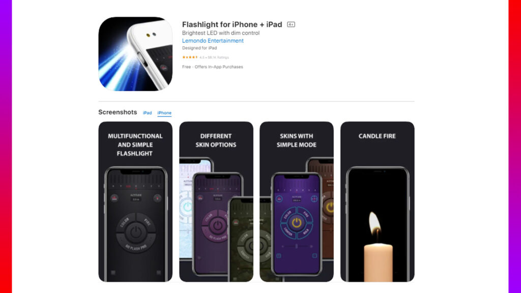 Flashlight app for iPhone plus iPad