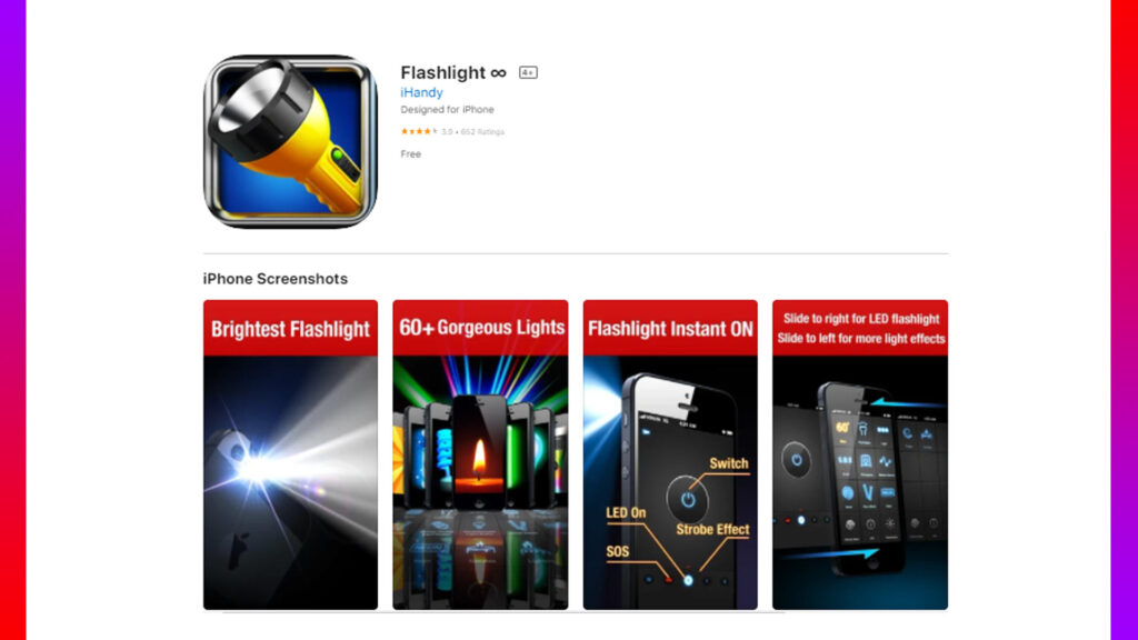 Flashlight infinity app for iPhone