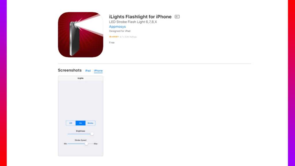 iLights Flashlight app for iPhone