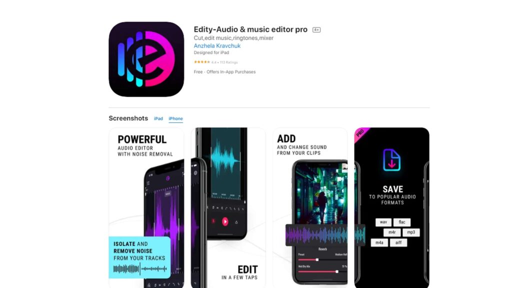 Edity Audio and music editor pro App for iPhone