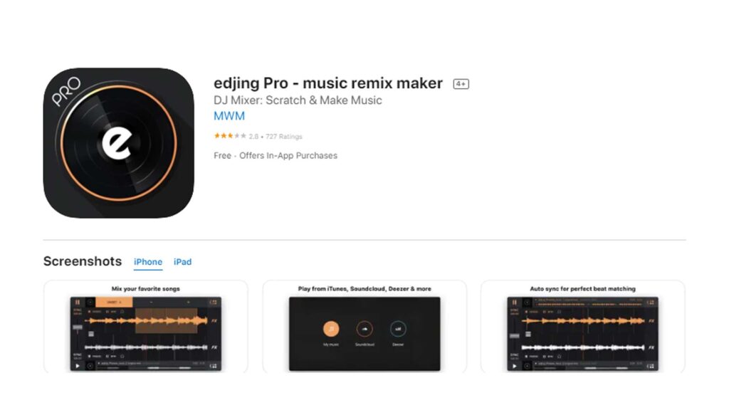 edjing Pro - music remix maker app for iPhone